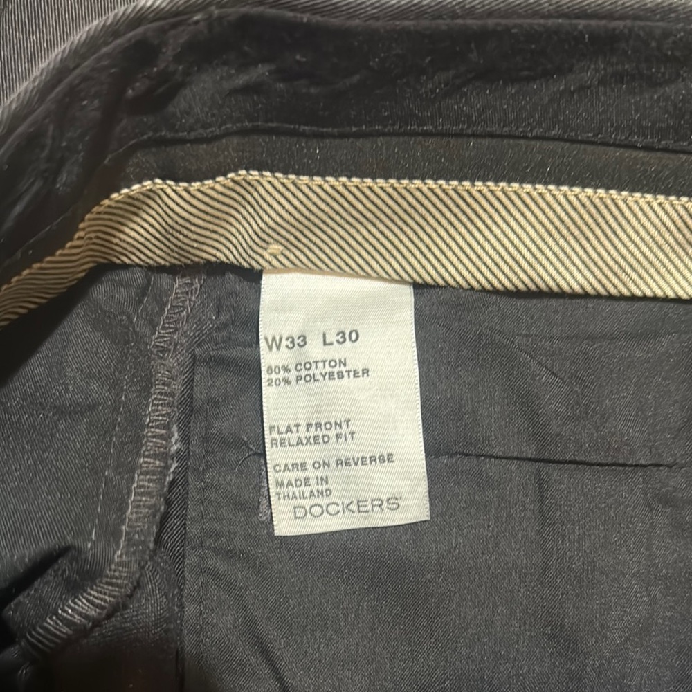 Dark Gray Men’s Relaxed Fit Flat Front Dress Pants with Belt Loops by Dockers - Picture 7 of 10